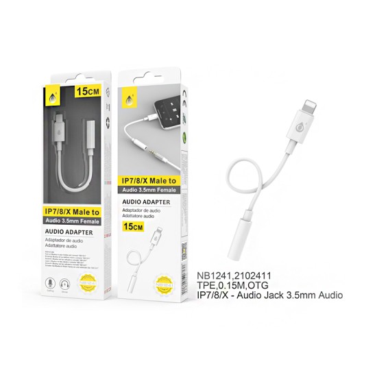 ADAPTADOR ÁUDIO ONEPLUS BL NB1241 IP7/8/X MACHO A ÁUDIO 3,5 MM FÊMEA 0,15M BRANCO